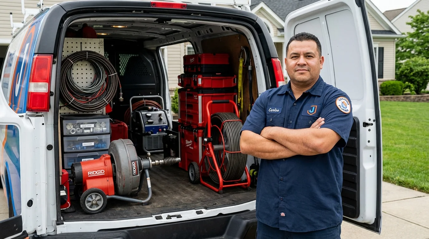 Professional drain cleaning equipment and Johns Plumbing LLC plumber in Gretna