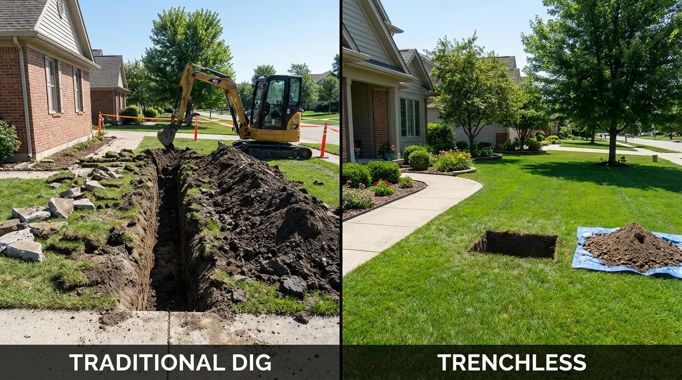 Trenchless sewer repair with minimal yard damage versus traditional excavation in Gretna, FL